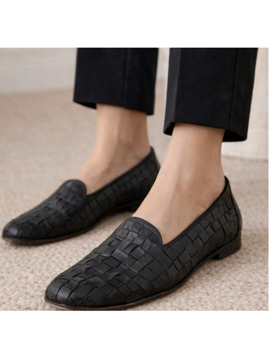 Cole Haan Shoes - Cole Haan Italy Woven Leather Loafers Black Slip On Flats Women’s 9 AAA READ